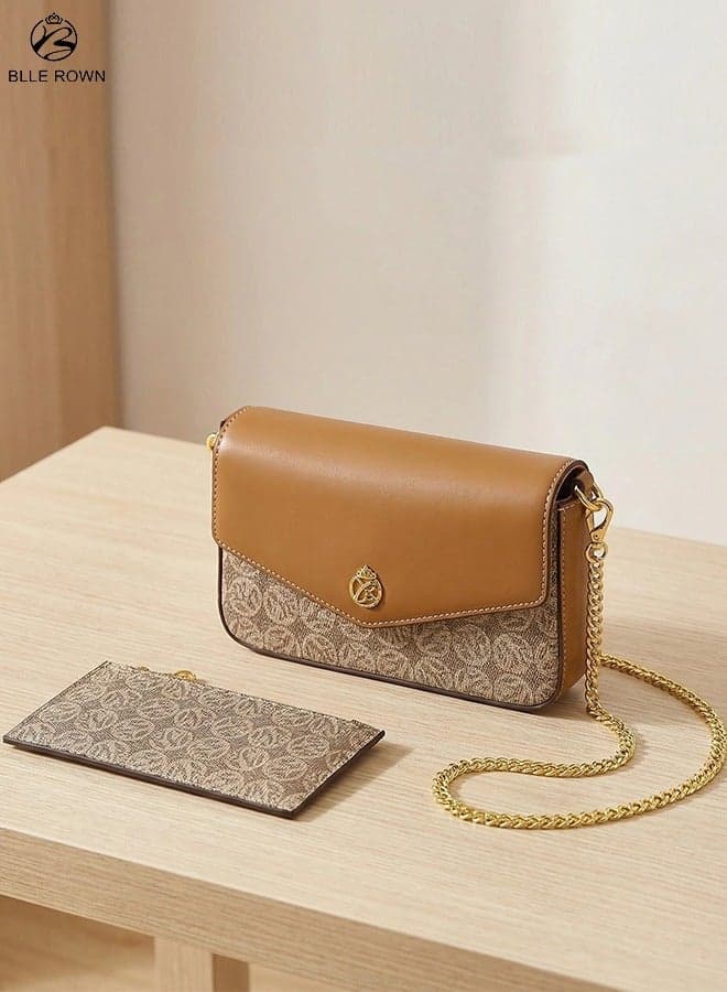 2PCS Bags for Ladies Women Hand Bag & Sling Bag Set, Mini Crossbody Purse with Adjustable Gold Chain, Branded Style PU Leather Shoulder Bag for Daily Use,Work & Commute
