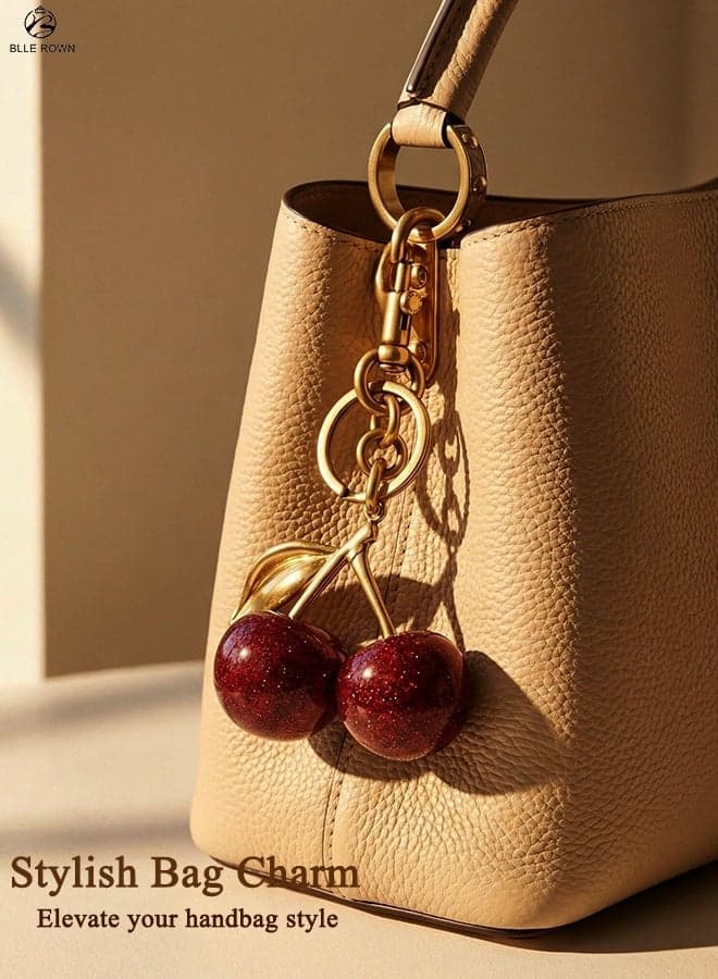 Cherry Keychain Bag Charm Upgraded Metal Decorative Pendant with Rich Color Finish Cute Fruit Design Key Ring for Handbag Backpack Car Keys Gift