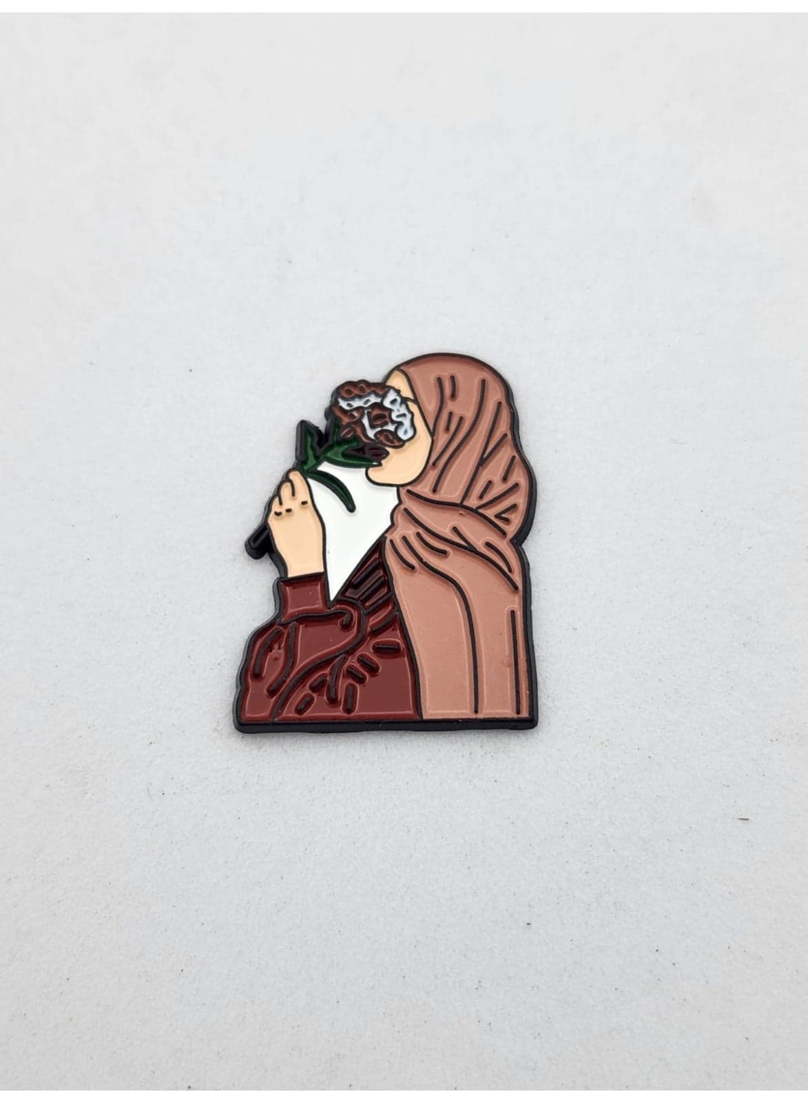 Islamic Feminine Enamel Sticker – Hijabi Woman with Flower