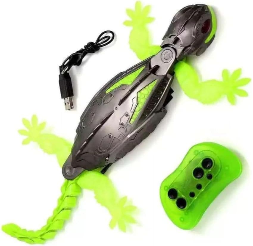 Remote Control Robotic Lizard Toy, USB Rechargeable, Green and Grey, with Controller