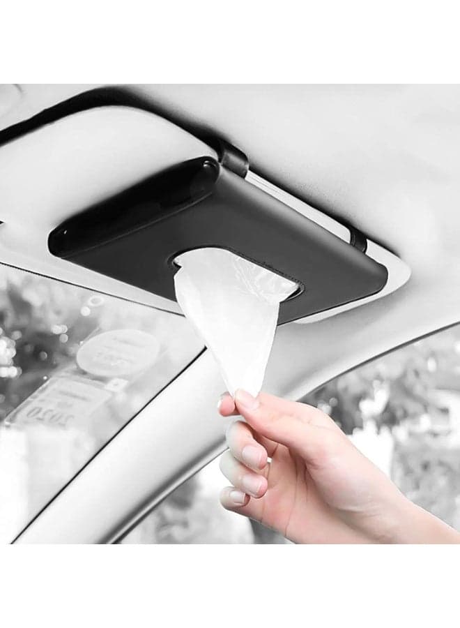 Dunekart Premium PU Leather Car Tissue Holder, Sun Visor Backseat Napkin Dispenser Box, Auto Interior Accessories Organizer - Black