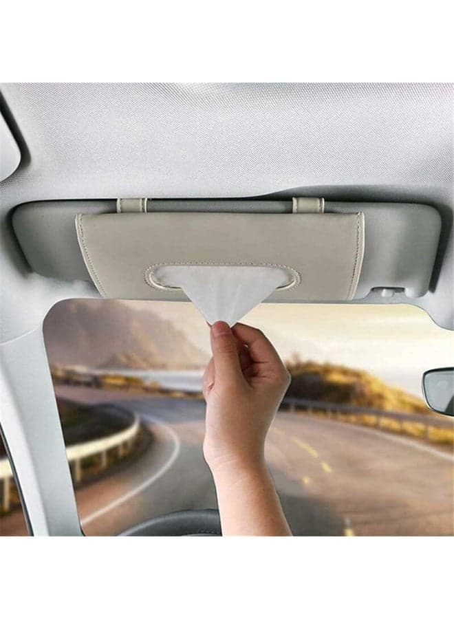 Dunekart Car Visor Tissue Holder, Hanging Paper Towel Dispenser Case for Backseat Vehicle Door, PU Leather Napkin Box Auto Interior Accessory - Beige
