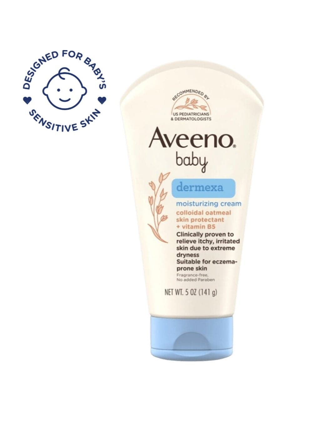 Aveeno Baby Dermexa Moisturizing Cream 5oz, 141g with Colloidal Oatmeal Skin Protectant& Vitamin B5 to Relieve Itchy, Irritated Skin Due to Extreme Eczema Dryness, Fragrance Free, No added Paraben