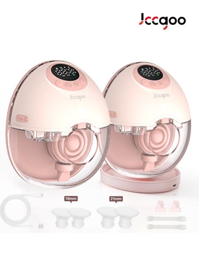 Breast Pump, UV Sterilization Electric Breast Pump, LED Display with 4 Modes &12 Levels, Wearable Breastfeeding Pump of Baby Heated Dustproof Base, Automatic Voice Prompts, Memory Function, 2 Pack Pink