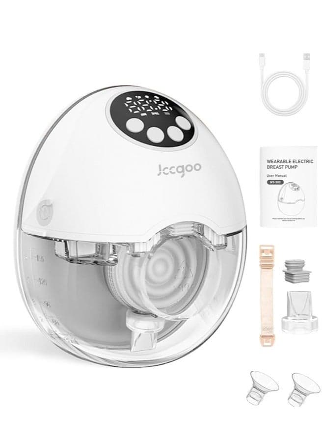 Wearable Breast Pump with Smart Voice Reminder, 4 Modes 12 Levels Electric Breast Pump, Automatic Voice Prompts, LED Display, Memory Function, Auto-Stop, Low Noise & Quite