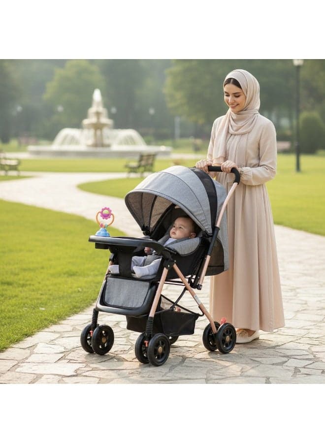 Single Bidirectional Baby Stroller - Parent-Facing & World-Facing, Excellent Shock Absorption, Extra-Large Canopy & Seat, Reclinable & Sitting Modes, One-Hand Easy Fold, Spacious Storage Basket, Easy to Disassemble & Clean