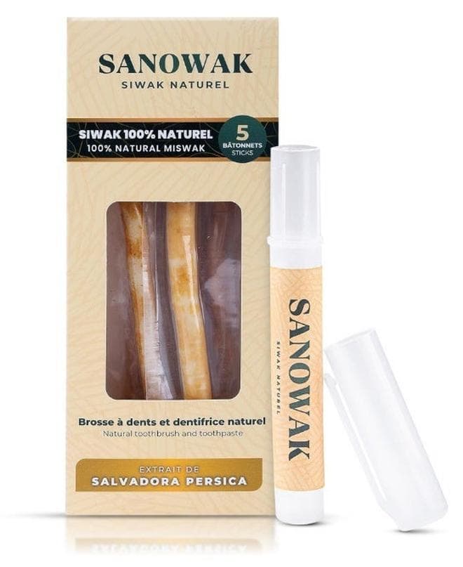 Miswak Stick / 100% Natural Siwak Sticks – 5 Organic Wooden Toothbrushes with Plastic Holder | Teeth Whitening & Oral Care | 100% Chewable & Antibacterial | Eco-Friendly & Vacuum Sealed | Meswak | Sewak