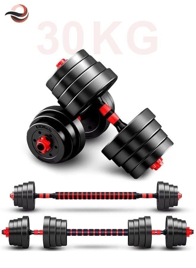 30kg Adjustable Weightlifting Dumbbells Set with Non-Slip Rod and Barbells for Home Gym Exercise