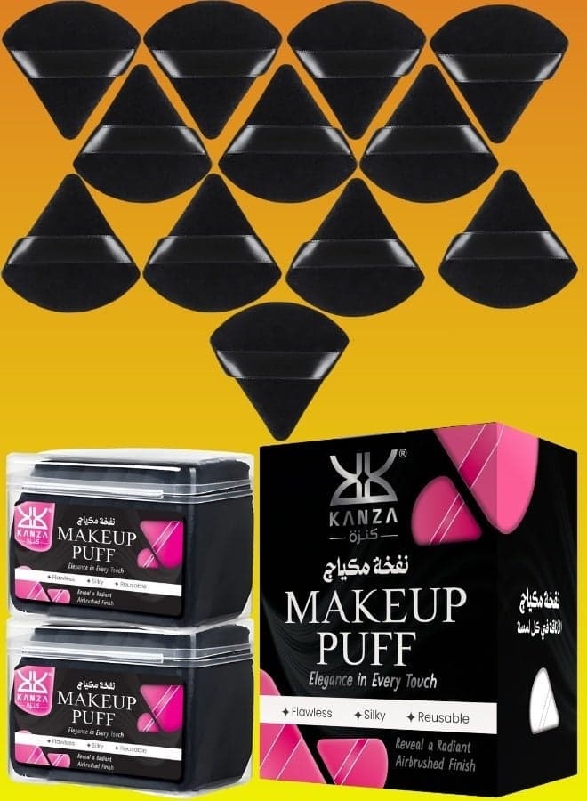 12 Pcs Triangle Powder Puff Set with Storage Box Pure Cotton Makeup Sponge Set Velour Powder Puff Soft Powder Puff for Face and Body Powder Cosmetic Foundation Sponge for Undereye Setting Face Makeup Puff Black