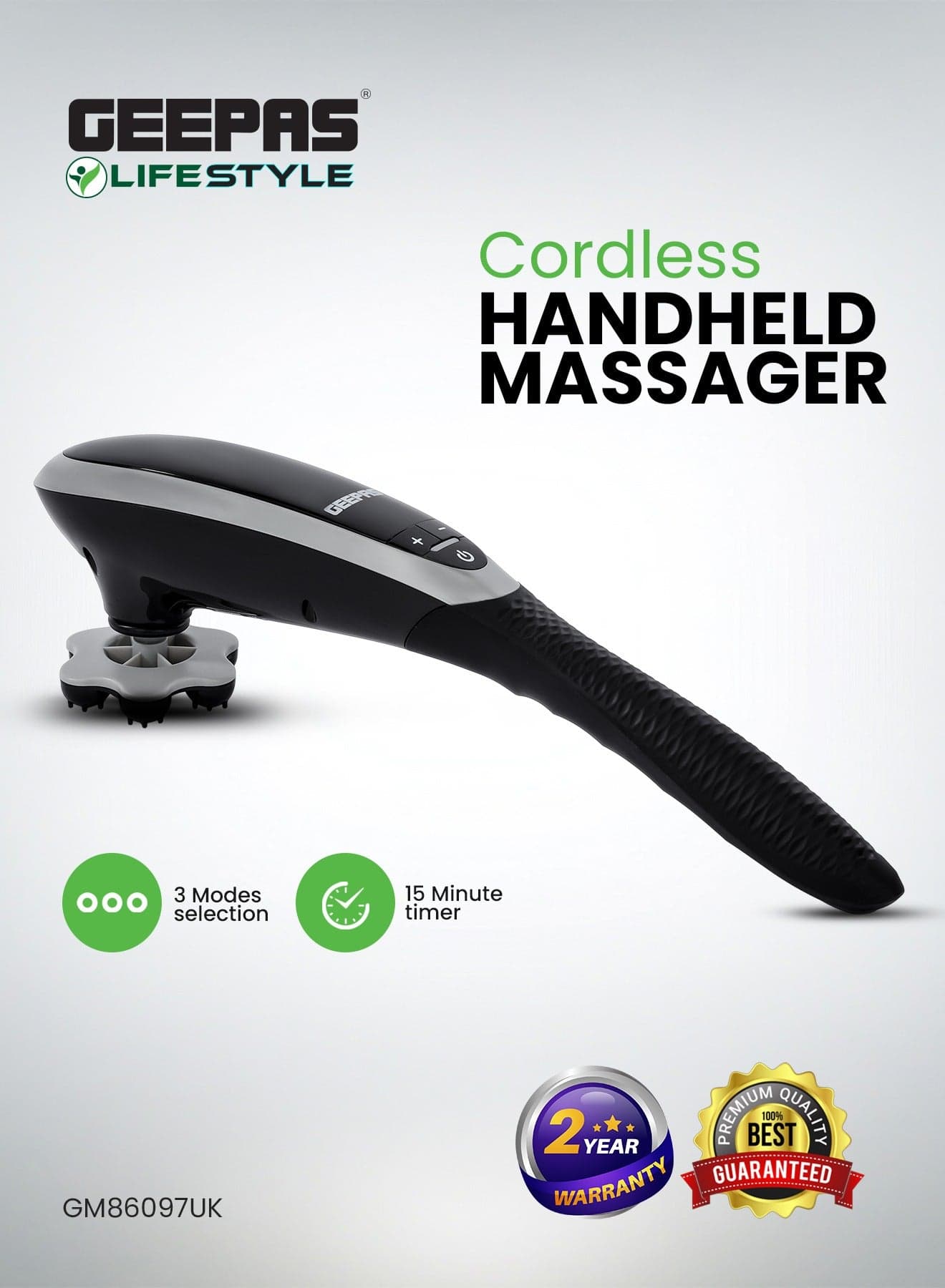 Massager with 3 Modes |15-Minute Timer, Rechargeable Battery | Ideal for Back, Neck, Shoulders, Arms, and Legs