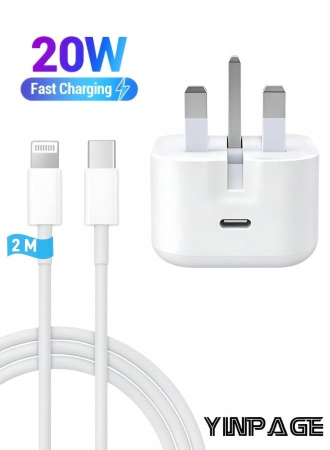 20W PD Fast Charger Kit with 2M Lightning Cable, USB-C Wall Adapter Compatible with iPhone 14/13/12/11/XR/XS/SE & iPad Series – White