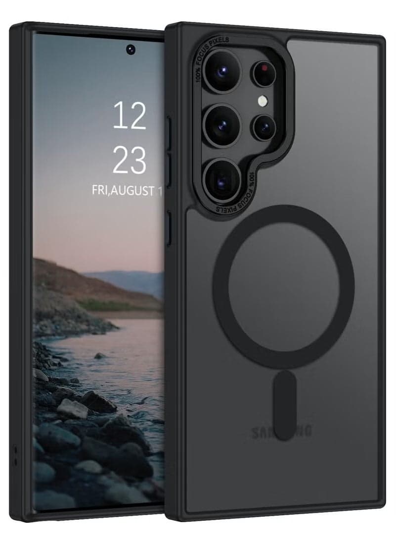 Samsung S26 Ultra Phone Case, MagSafe Compatible Semi-Transparent Frosted Magnetic Shockproof Back Cover Built-in Powerful Magnets Provides All-Around Protection for Galaxy S26 Ultra 5G (Black)