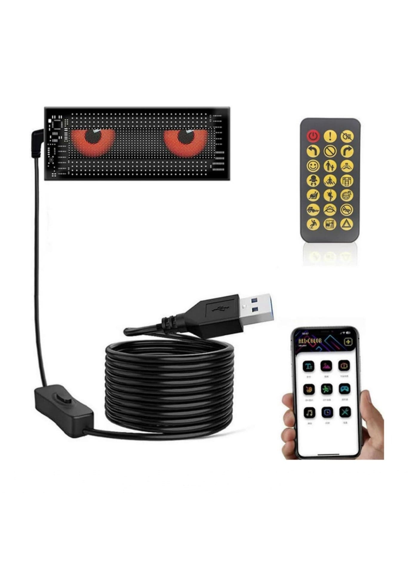 Devil Eyes LED Light for Cars & Trucks Programmable Flexible Window Screen with App Control Self-Editing RGB Soft Display for Vehicle, Store, Party, Bar, Hotel Advertising 70 * 173mm