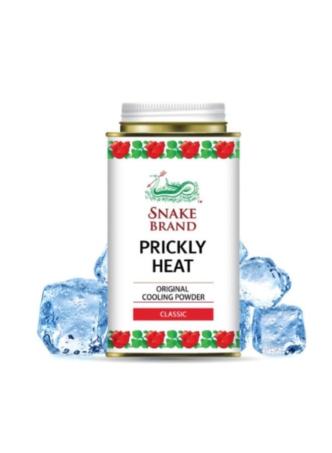 Snake Brand Prickly Heat Cooling Powder Classic 140 g – Instant Cooling Relief from Heat, Sweat & Prickly Rash