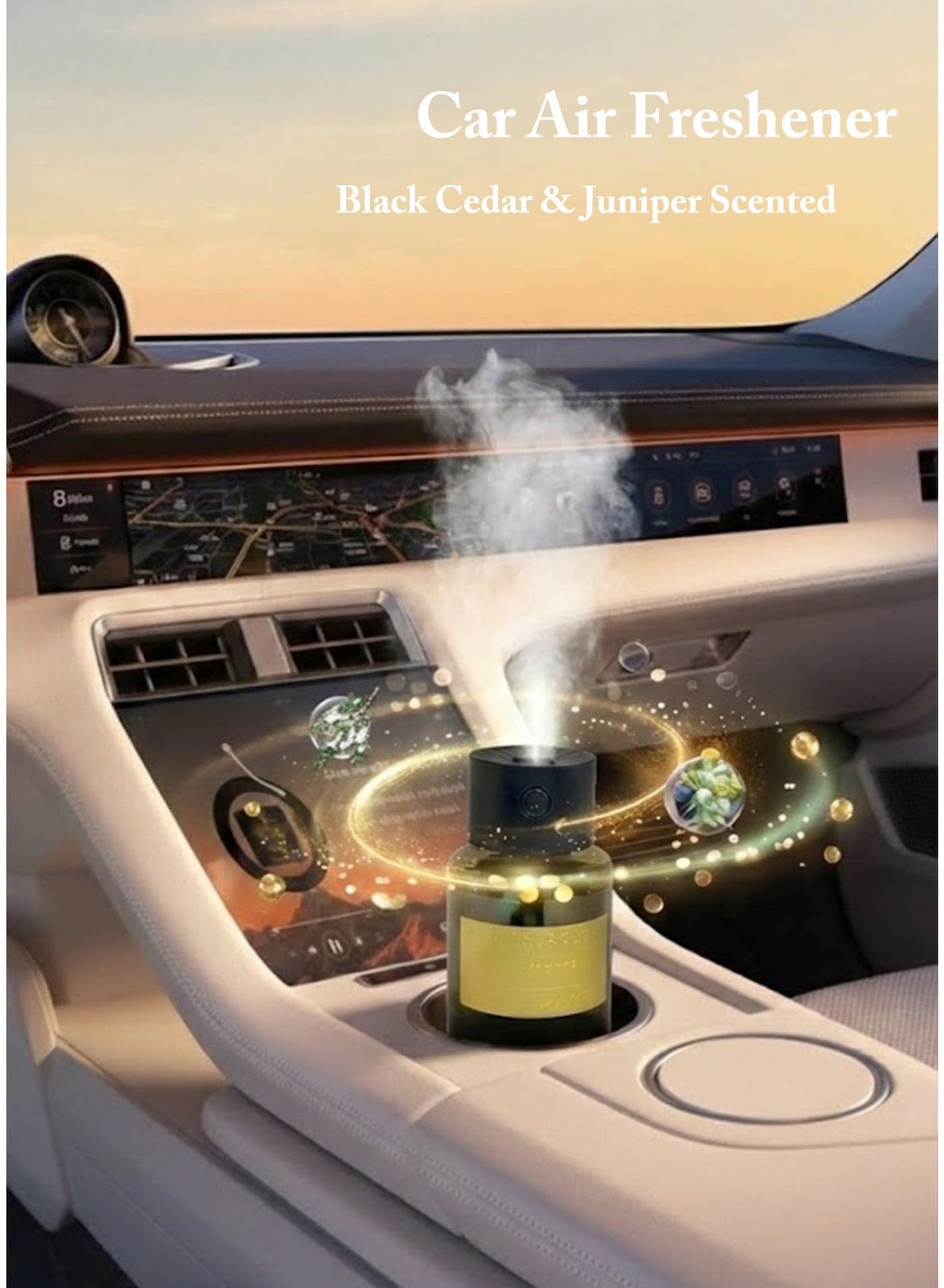 USB Mini Aroma Diffuser And150ml Black Cedar & Juniper Scented Large-capacity Car Air Freshener Set,with Star Projector,with Adjustable Fragrance Modes,Zero Alcohol And No Additives in Freshener, For Children and Pregnant Women,Use in Cars, Rooms, Home Offices, and Bedrooms.