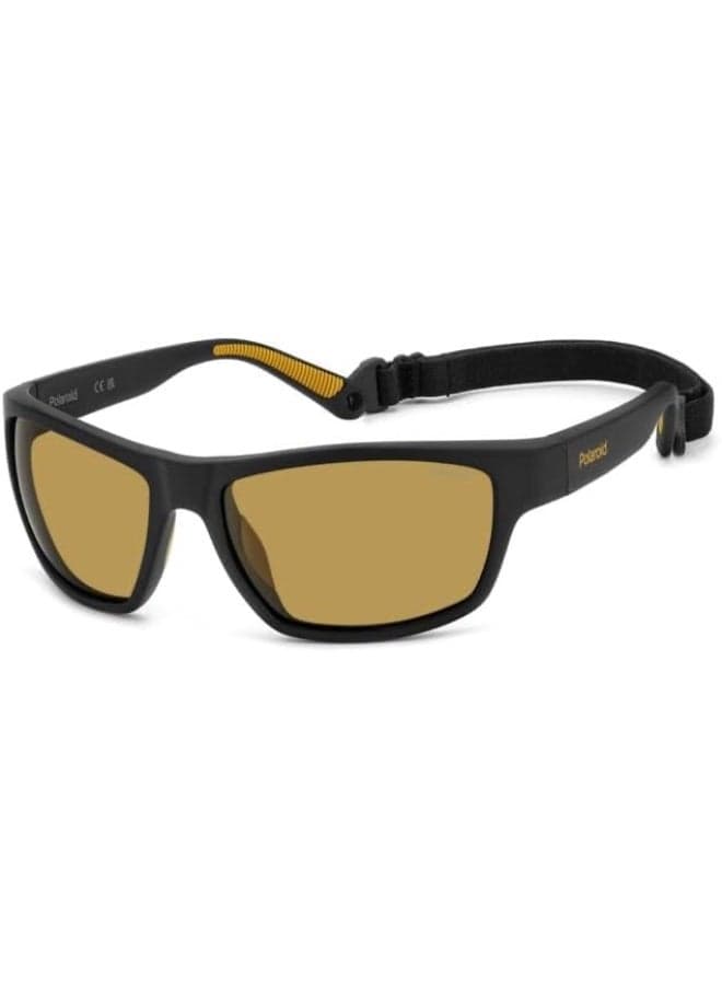 Polaroid PLD 7037/S Unisex Sport Sunglasses - Matte Black Frame, Yellow Polarized Lenses, with Adjustable Head Strap - 60mm