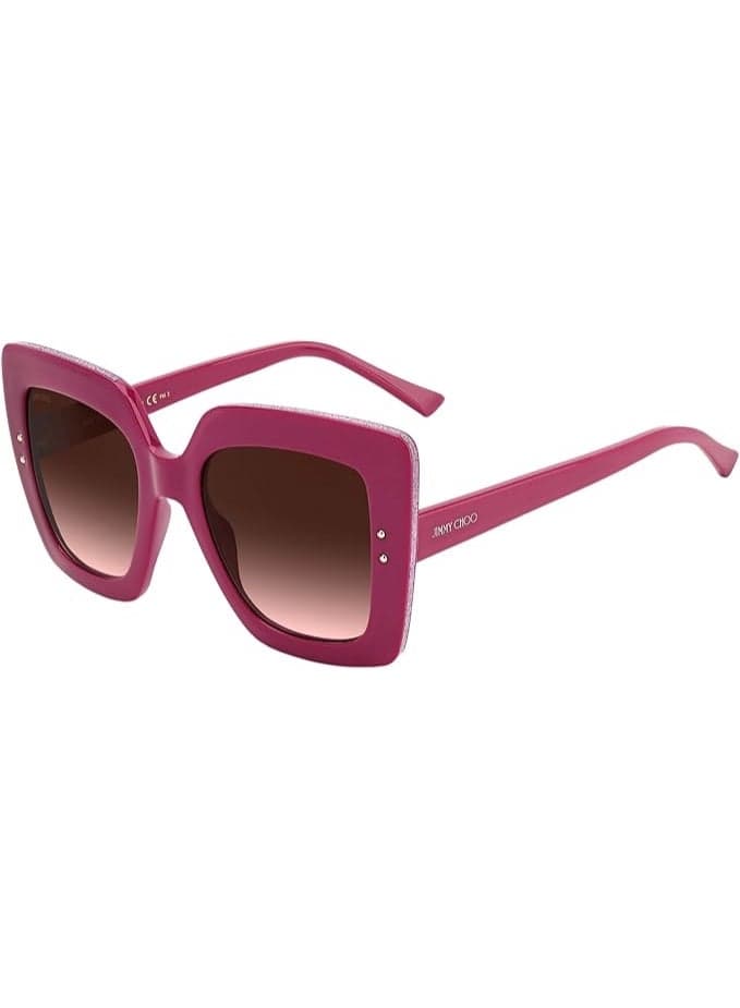 Jimmy Choo AURI/G/S Square Sunglasses for Women - Fuchsia Pink/Glitter, Brown Gradient Lens, 53mm