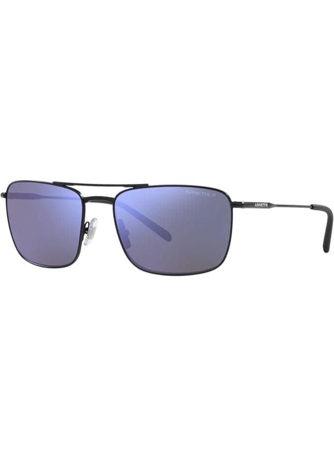 Arnette Boulevardier AN3088 Rectangle Polarized Sunglasses For Men, Matte Black/Dark Grey Mirror, 59 mm