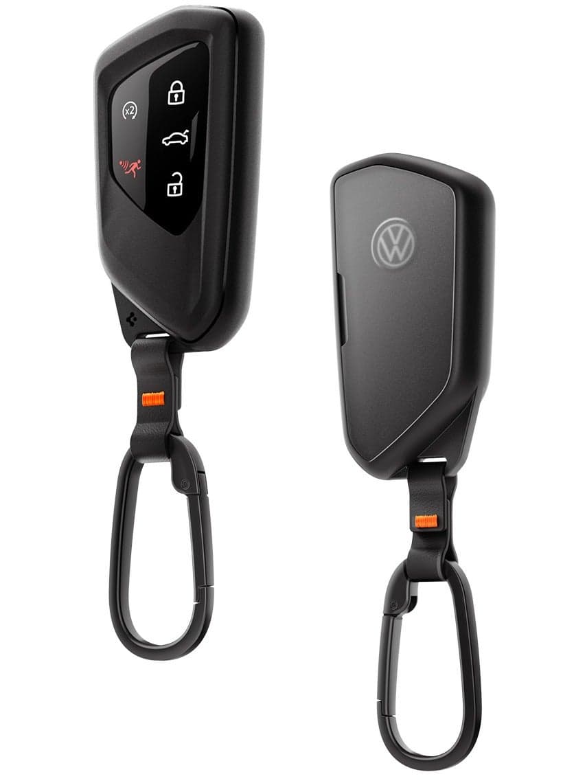 Volkswagen Key Fob Cover Rugged Armor Case with Carabiner for Volkswagen Golf Tiguan Atlas ID4 Smart Keyfob, Select Models of Skoda & Seat - Black