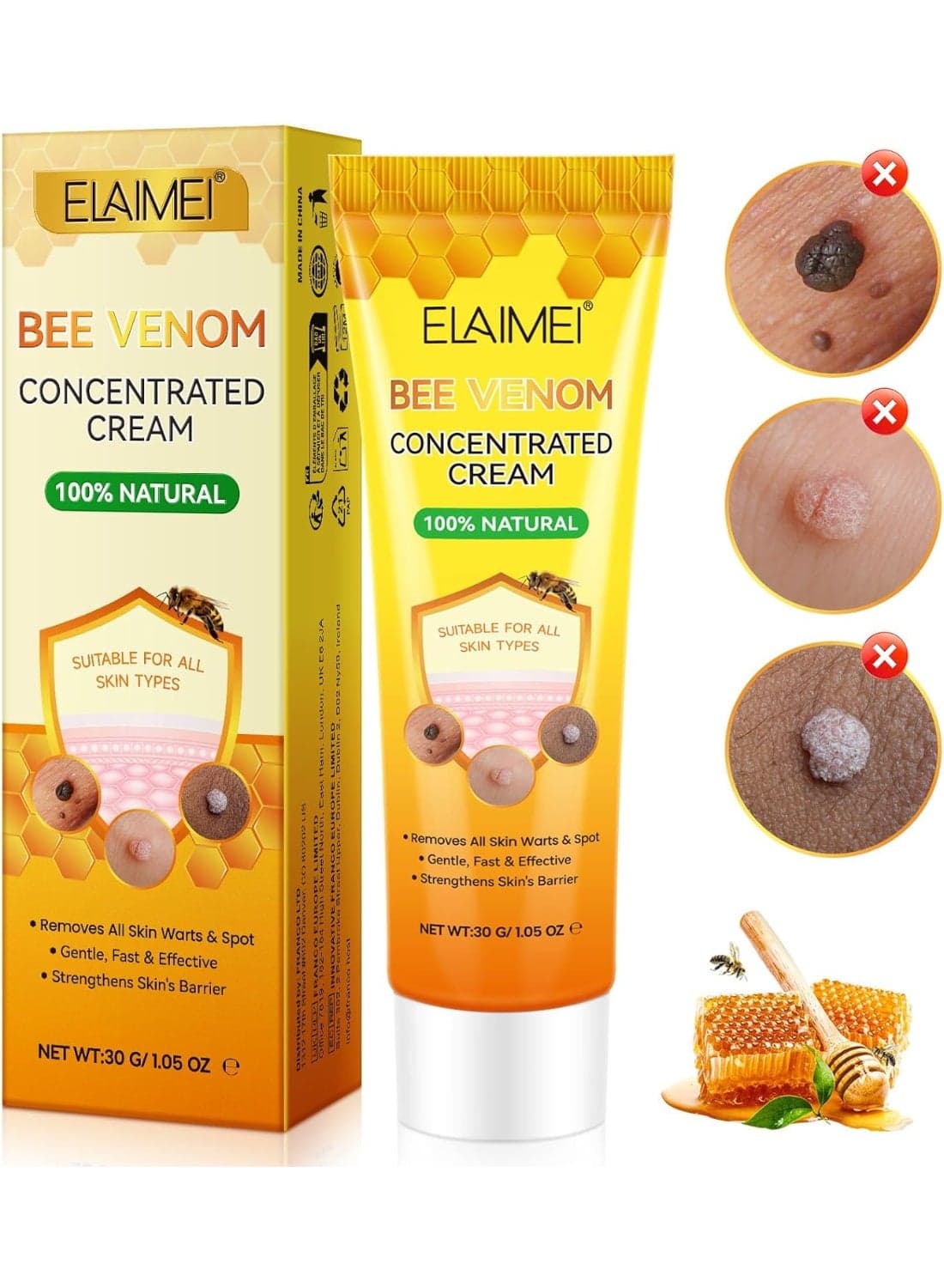 Bee Venom Cream Skin Wart & Tag Remover, Bee Venom Skin Treatment Cream for Tag and Spot Removal, Boost & Firming Formula with Tea Tree Oil, Soothing & Repairing Moisturizer for All Skin Types