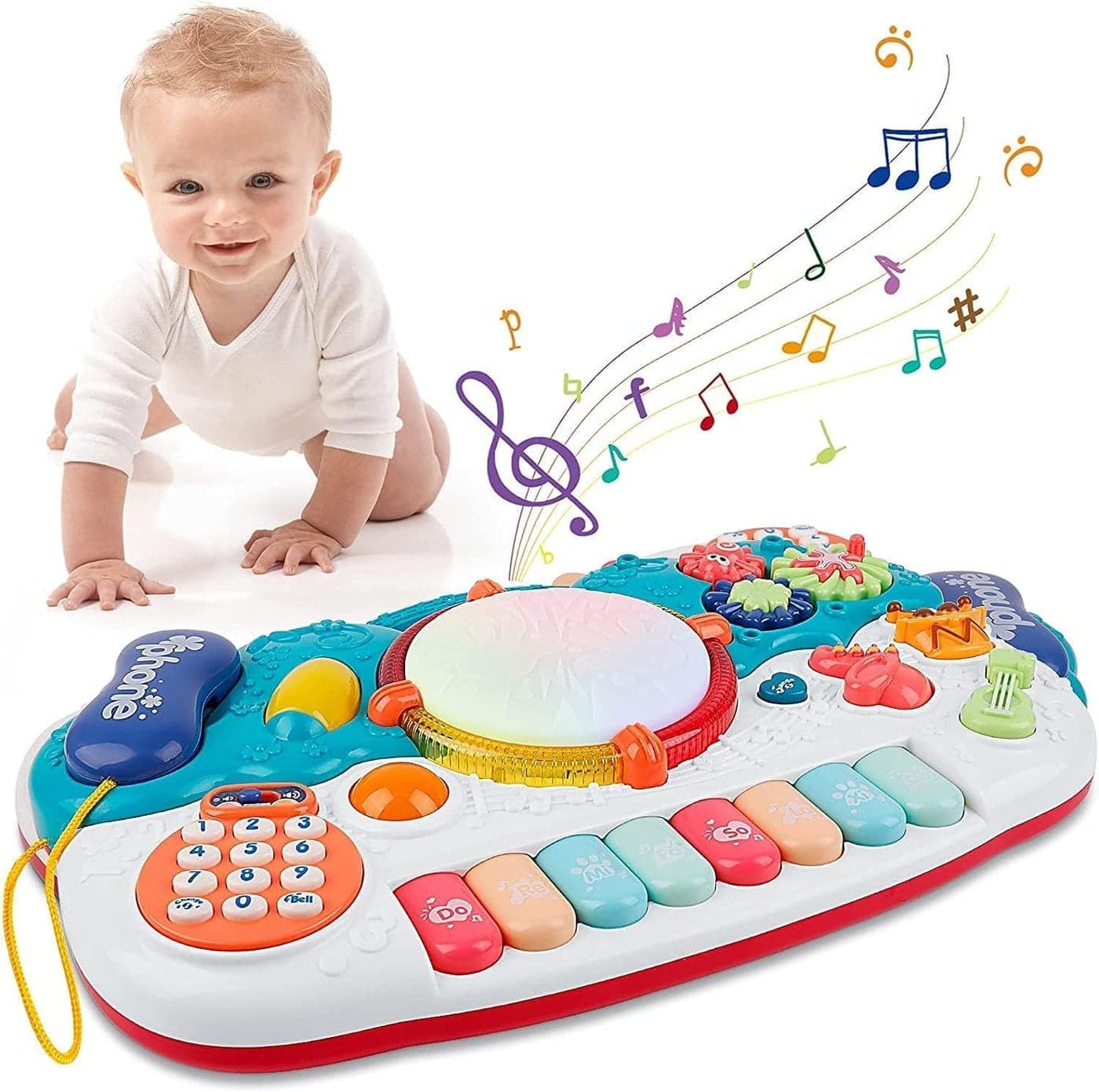 Baby Musical Toys, 12 to 18 Months Toddler Toy, 6-in-1 Kids Keyboard Piano Drum Musical Instruments, Learning Educational Tabletop Game, Birthday Gift for 1 2 3 Years Old Girls Boys