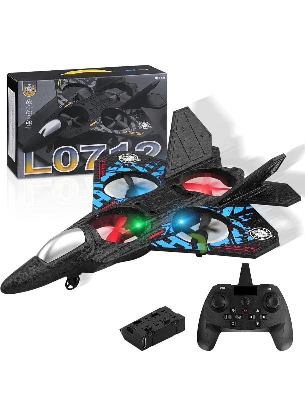 RC Plane, 2.4GHz Remote Controlled Aeroplane L0712 Quadcopter Floating Fighter Aircraft RC Aeroplane RTF for Beginners/Children/Adults, APlane Toy with Coloured Lights USB Charging