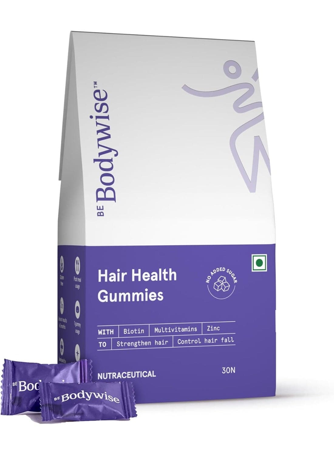 Be Bodywise Biotin Hair Gummies I Sugar Free I 30 Day Pack I Healthy Hair,Skin,Nails I '6-in-1' Biotin, Zinc, Folic Acid, Vitamin C, Keratin & Multivitamin I Gut FriendlyI Strawberry FlavorI100% Vegan