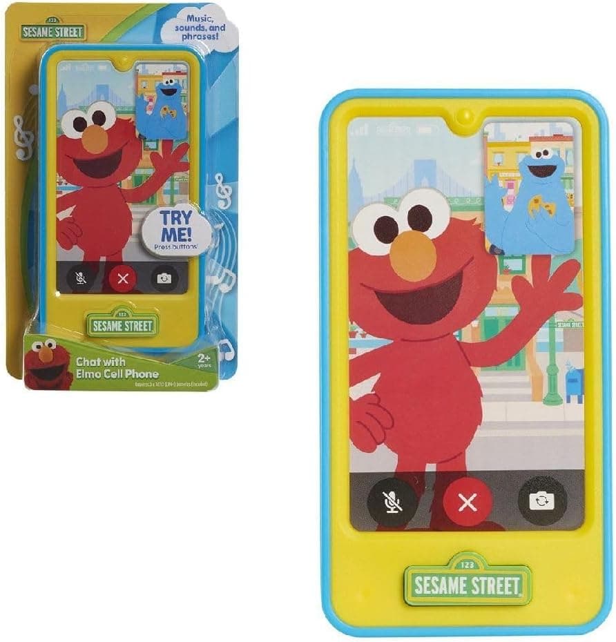 Sesame Street Chat with Elmo Cell Phone, Handheld Interactive Roleplay Toy with Sounds and Music, Pretend Play Phone, Offically Licensed by Just Play for Toddlers Ages 2 and Up