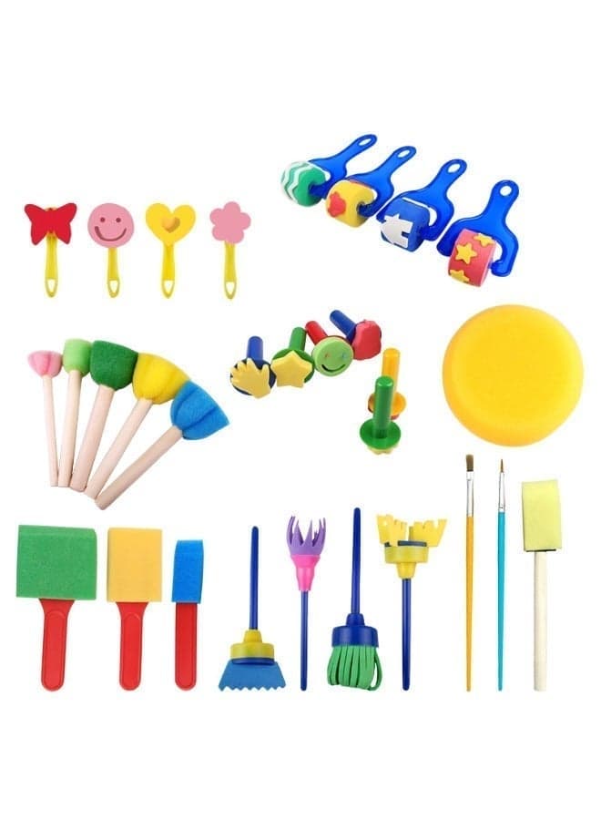 30 PCS Kids Paint Sponges,Paint Sponges for Kids, Kids Paintbrushes Sponge KitsEarly Learning Kids Toddlers Paint Brushes Sponge Stamps Foam Art Craft Drawing Tools, Kids DIY Learning Painting Sets