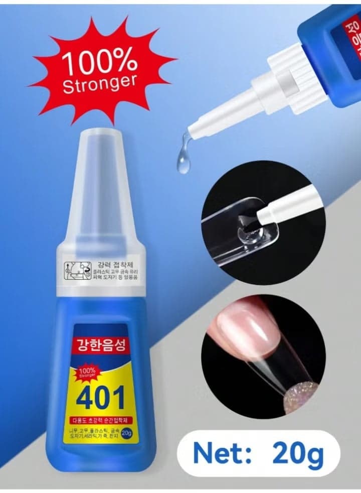 Manicure No-Bake Quick-Dry Multifunctional 20g Glue, 401 Super Strong Gel Adhesive, Suitable for Fake Nails and Patches