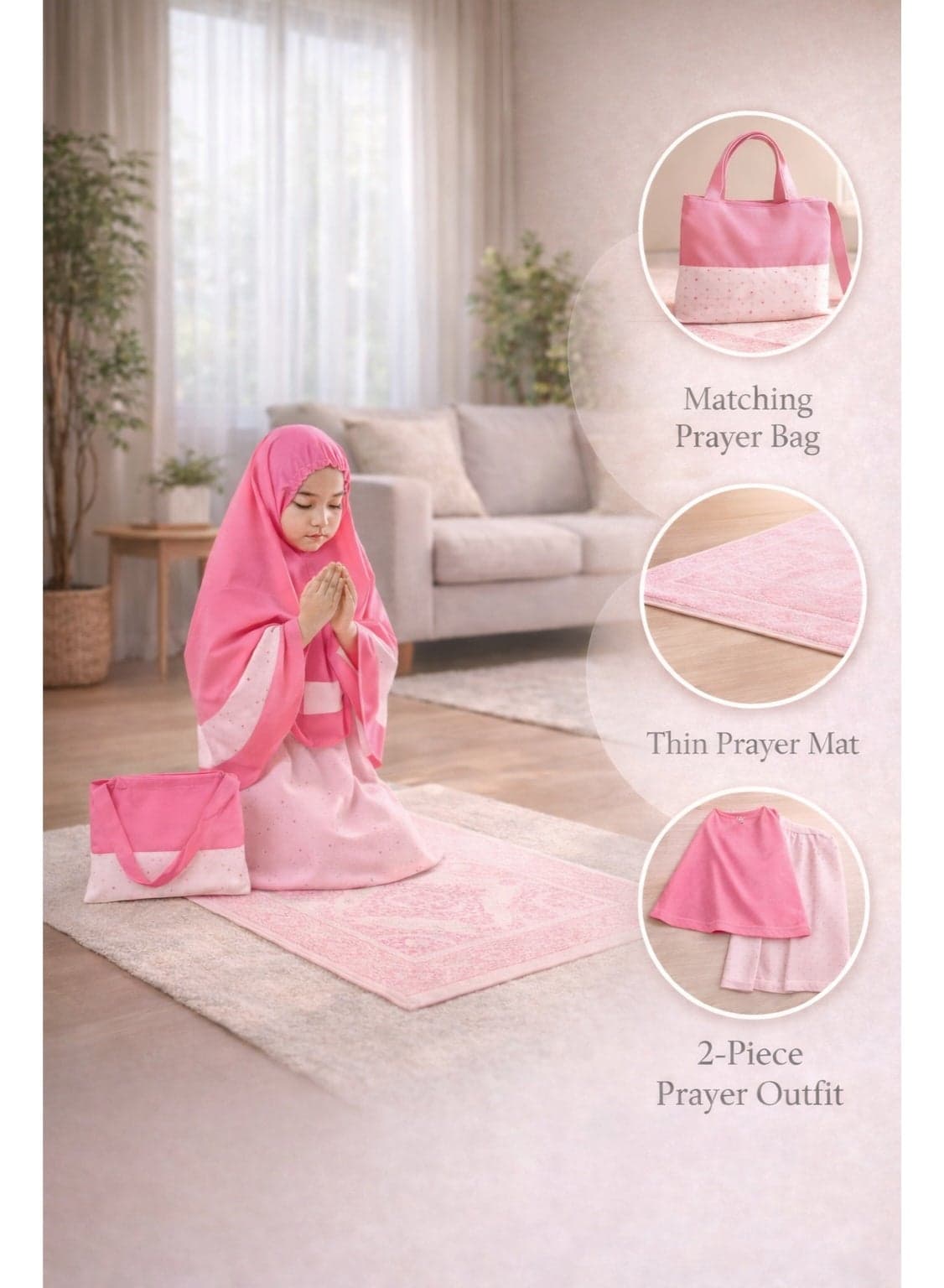 4–5 Years – Kids’ Unique Prayer Dress with Matching Bag and Prayer Mat, Made in Turkey