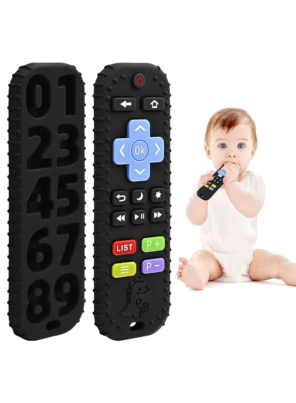 Teething Relief Teethers Toys for Babies 3-12 Months Gifts, Food Grade Silicone Sensory Baby Remote Control Teether Bath Toy for Newborn Infant Boy Girl, Black