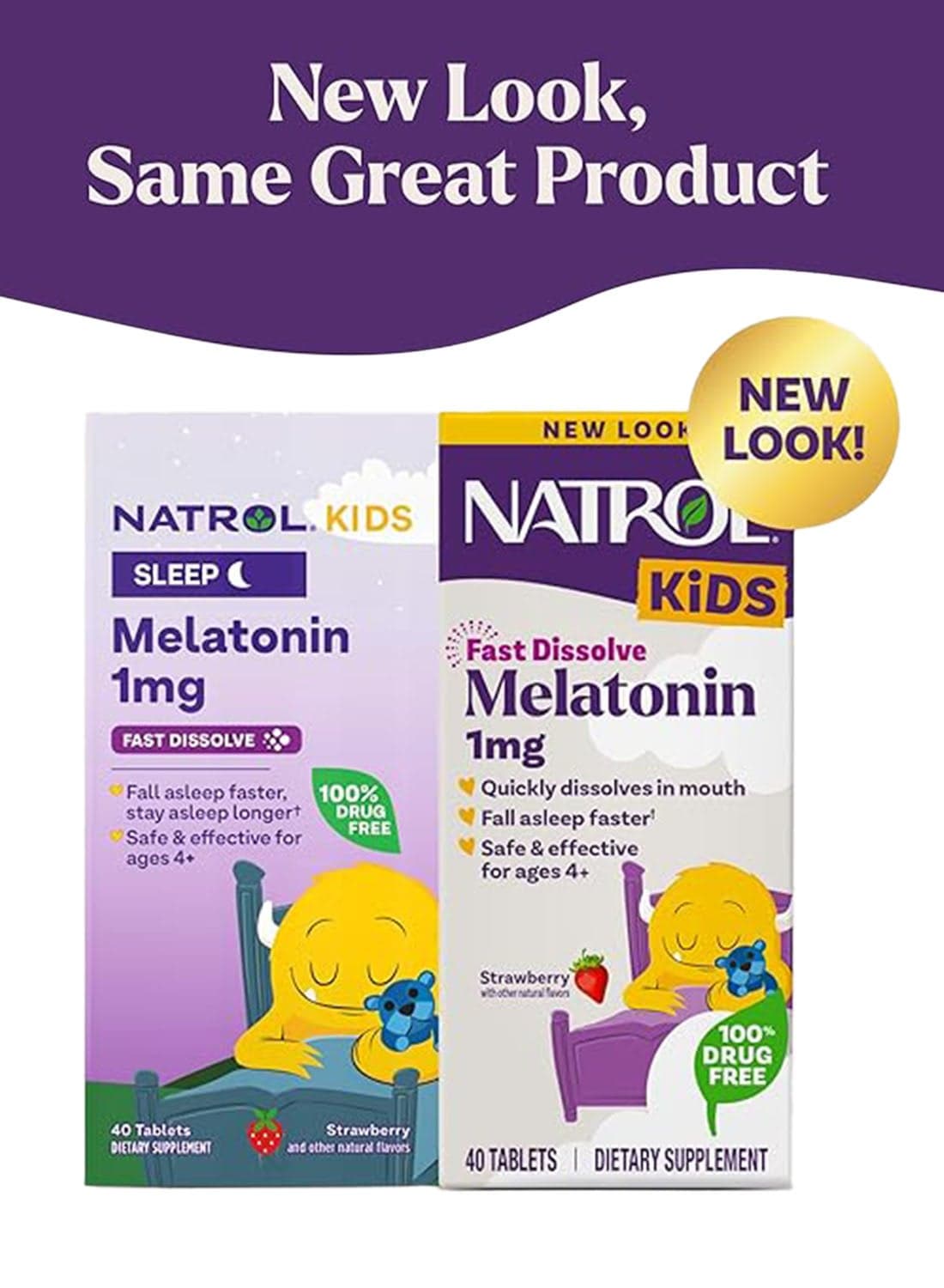 Kids Melatonin 1mg, Fast Dissolve 40 Tablets, Packaging may vary