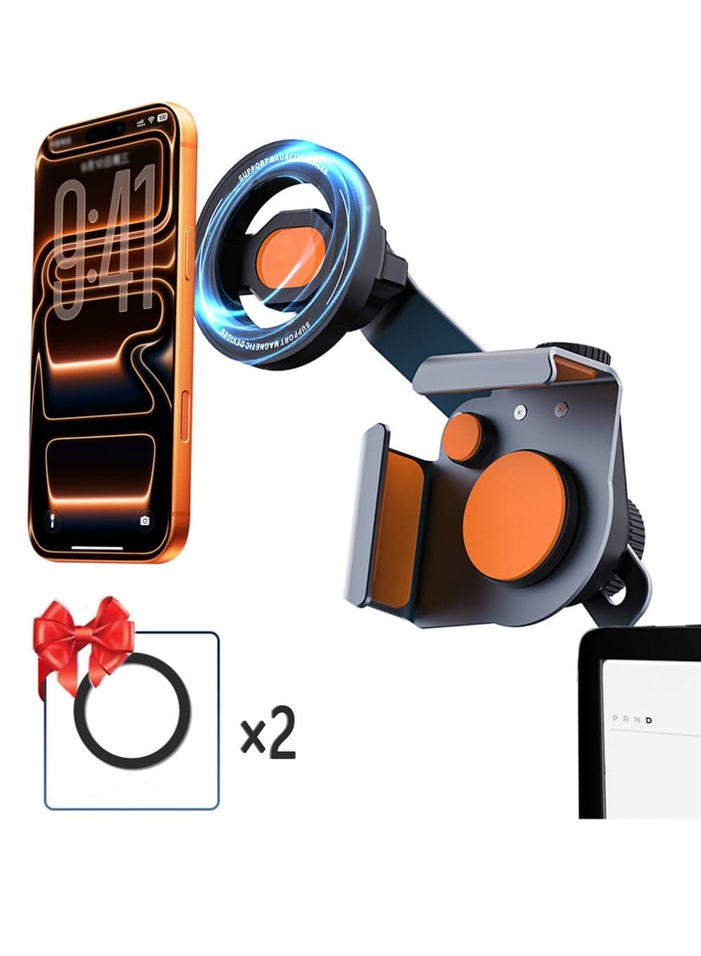 Phone Holder Car Mount, Universal Magnetic Auto Cell Phone Stand, Features Dual Lock Anti-Vibration,Tri-Fold Design, 360° Rotating with N54 Strong Magnet, Universal Compatibility for SUV Automobile Truck Compatible with iPhone and Samsung and Other Android Smartphone-Black
