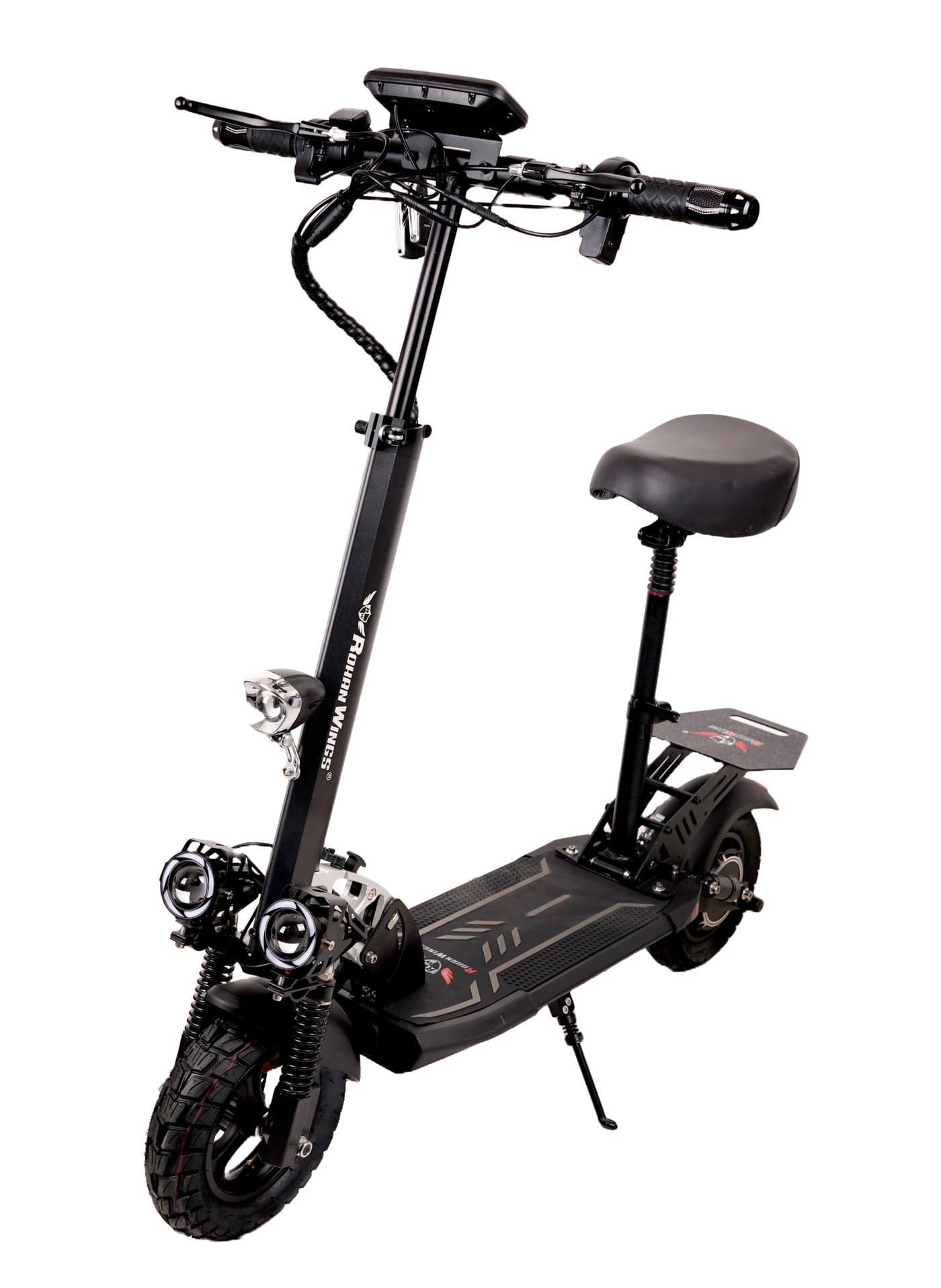 Electric Scooter for Adults Rohan Wings KT4A , 2026 New model, Powerful and Durable Motor, 30km range with powerful 48V 13AH Battery, Excellent Speed, Bluetooth Speaker, Seat with accessories Helmet, Safety Belt, Mobile Holder, Pump, Tool Kit and Lock.