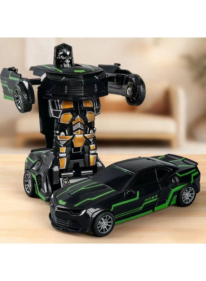 Friction Powered Car Truck Toys, for 3-8 Year Old Boy, Transforming Toys Cars for Children, Most Popular Birthday Presents for boys. (Black & Green)