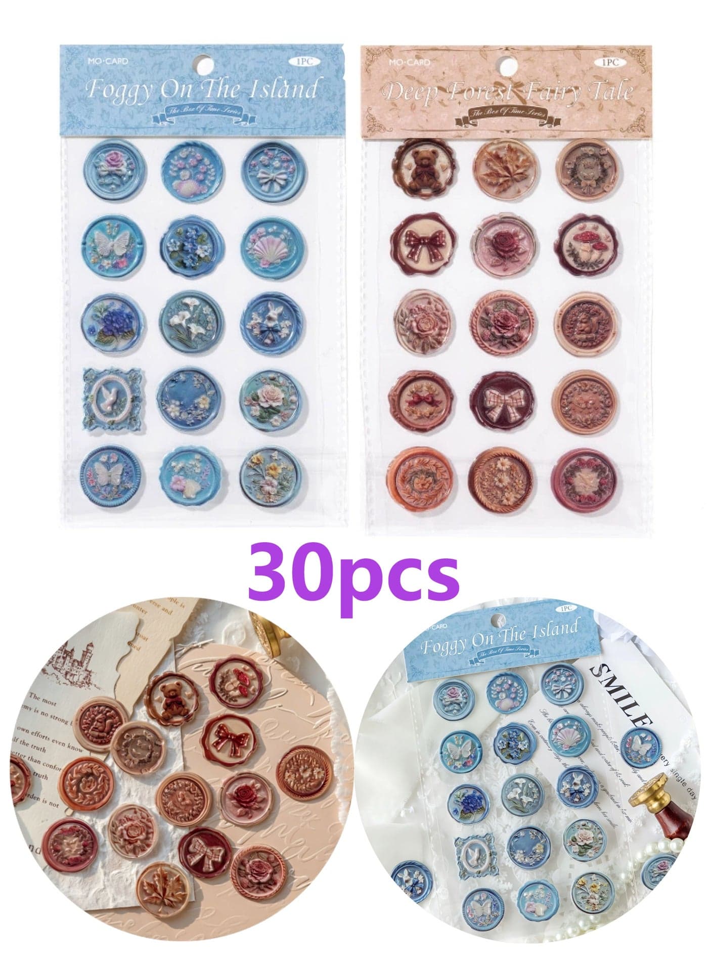 Wax Seal Stickers, Wedding Invitation Envelope, Self- Adhesive 3D Pattern Stickers, Perfect for Invitation, Christmas, Gift Wrapping(30 PCS)