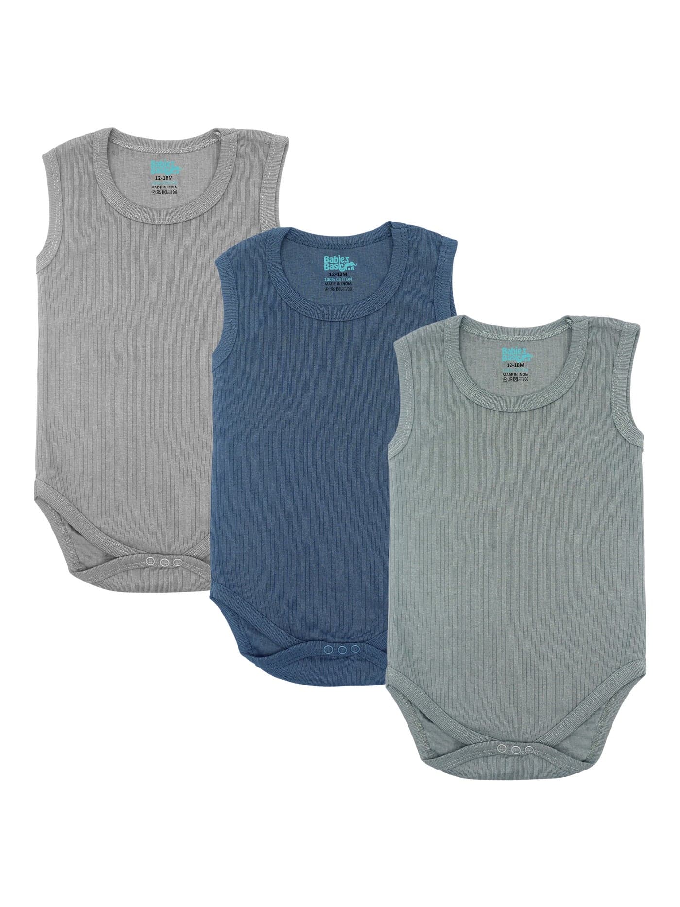 Babies Basic Ribbed Cotton Short Sleeves Romper/ Bodysuit, Green, Blue, Gray