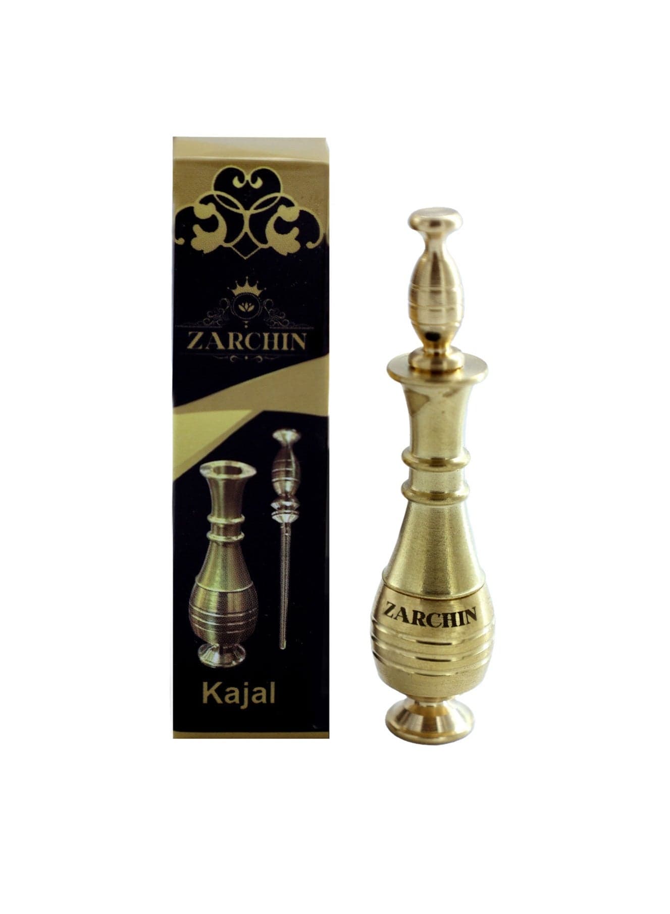 Traditional Brass Kajal – Surmadani Gold Kohl Container with Rotating Lid & Applicator Stick | Arabic Surma Dani Unique Gift For Eye Makeup – (Without Surma, 7.5cm)