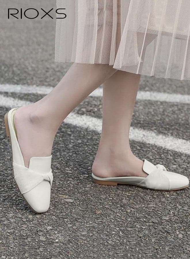 Women's Flat Mules, Simple Fashion Cross Line Mules Shoes, Low Heel Slippers Square Toe Backless Shoes, Slip On Flat Shoes, Comfortable Mules For Women, Casual Dress Flats For Bussiness And Daily Wear