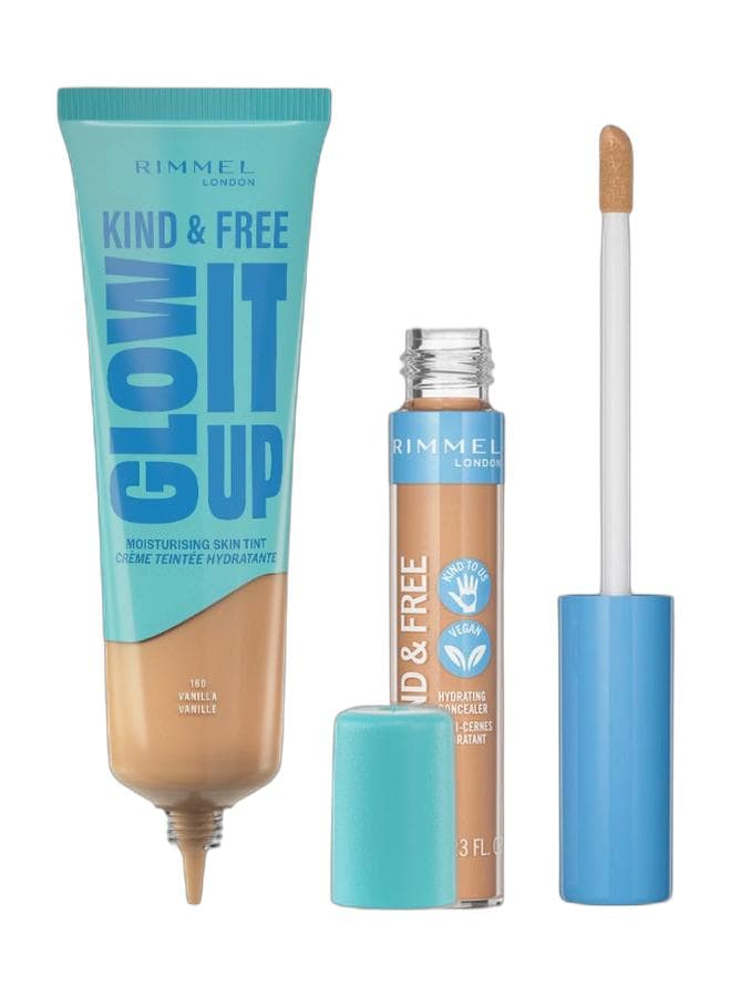 Glow It Up Moisturising Skin Tint — 160 Vanilla 30ml & Kind & Free All-Day Hydrating Liquid Concealer 20 Light Bundle