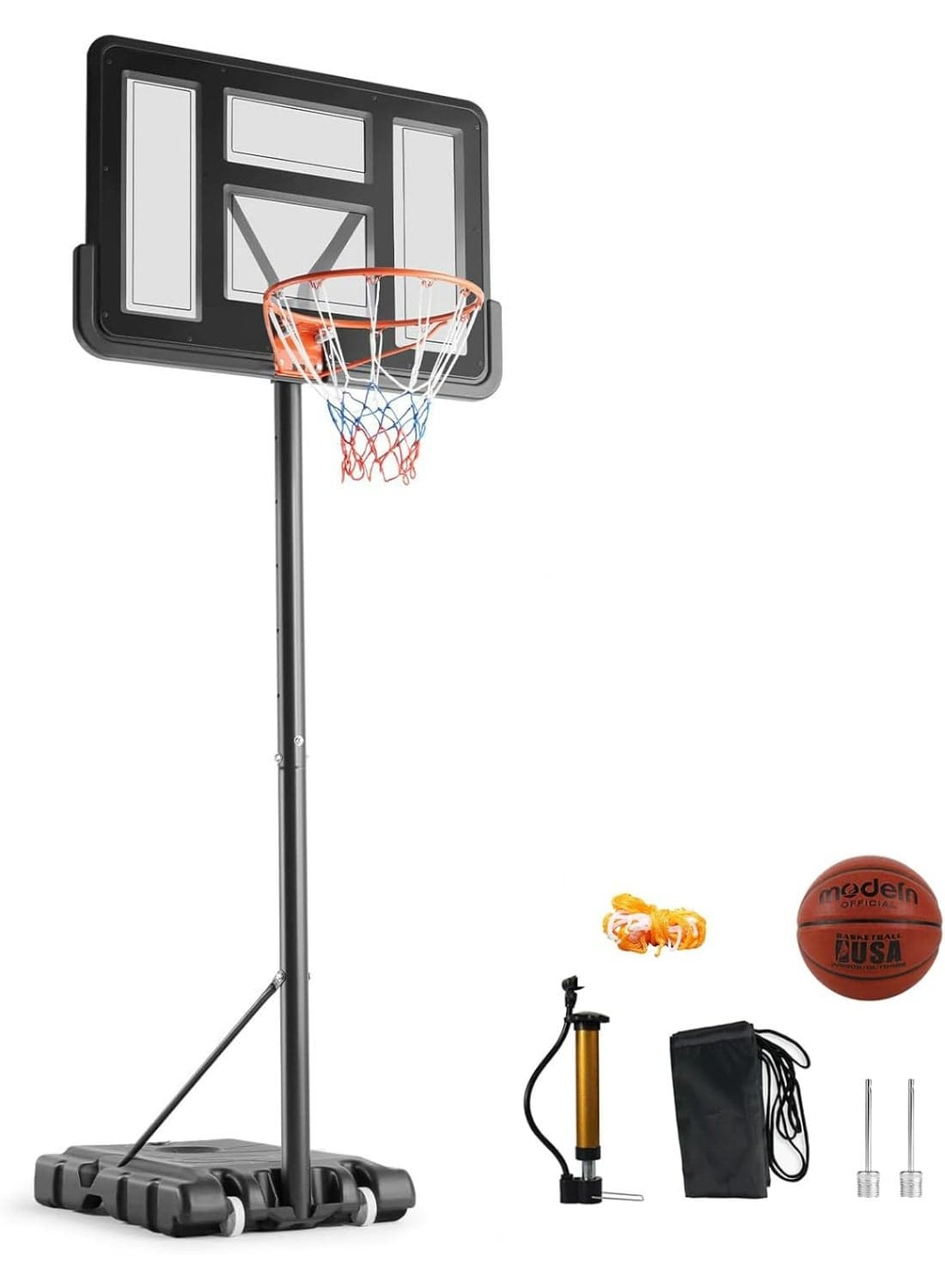 10FT Adjustable Height Portable Basketball Hoop 4.2-10ft Adjustable Height 44 Inch Shatterproof Backboard Fillable Base with 2 Wheels for Kids Youth and Adults in Backyard Driveway