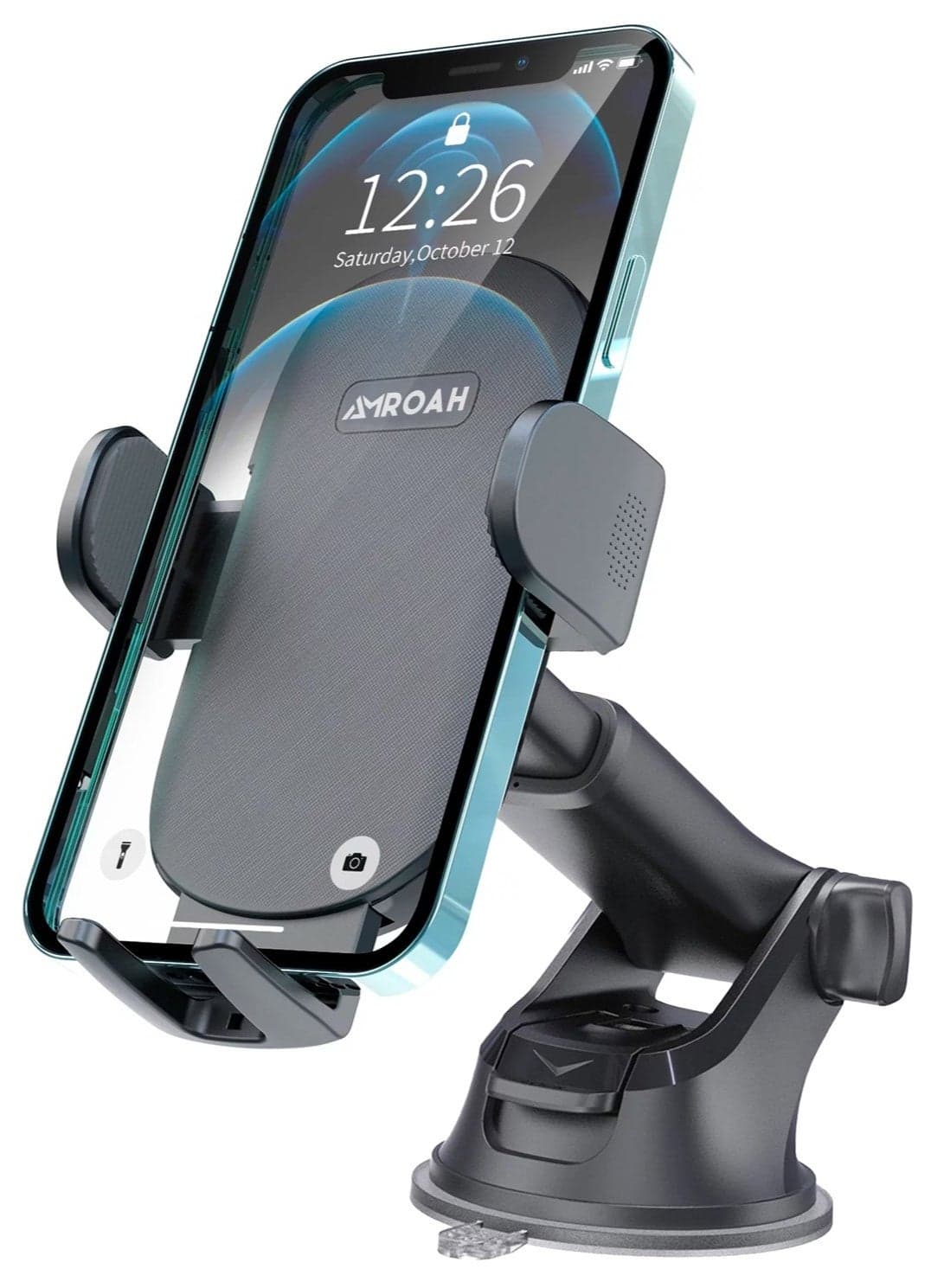 Car Phone Holder Mount Phone Mount for Car Windshield Dashboard 360° Rotation Universal Hands Free Automobile Cell Phone Holder Fit for iPhone Android and All Smartphones, Dark Black