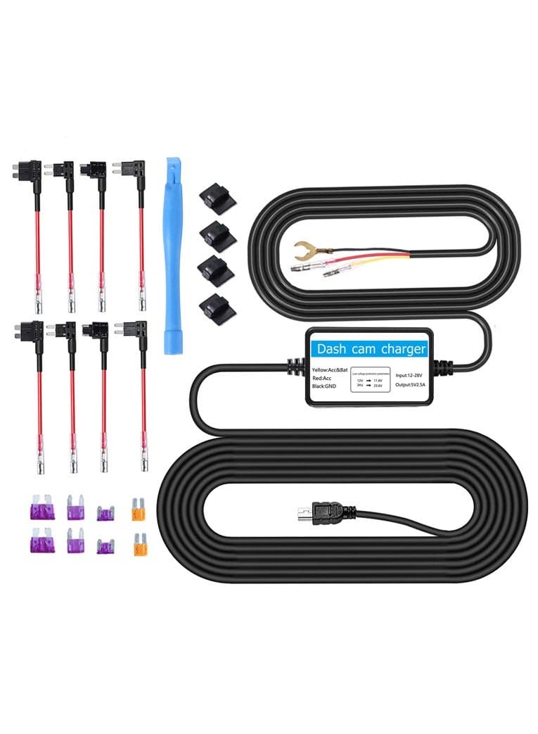 Dash Cam Hardwire Kit Mini USB Hard Wire Kit Fuse for Dashcam and 8 Fuse Tap Cable and Installation Tool 11.5ft 12V-24V to 5V/2A Mini-USB Port Charger Power Cord