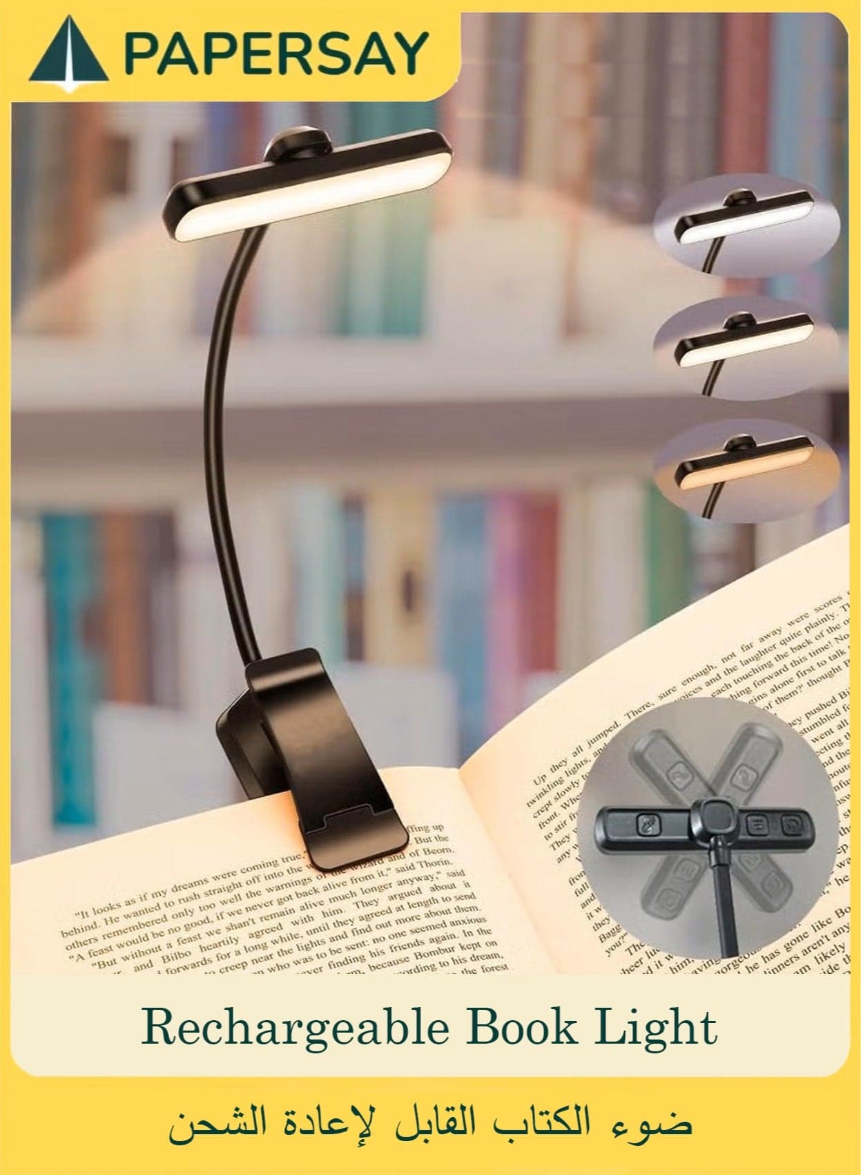 Rechargeable Book Light for Reading in Bed with 24 LED &Memory Function-Eye Caring 3 Color Temperatures, 5 Brightness Levels, 80 Hrs Runtime Flexible Goose Neck Clip on Light for Book Lovers