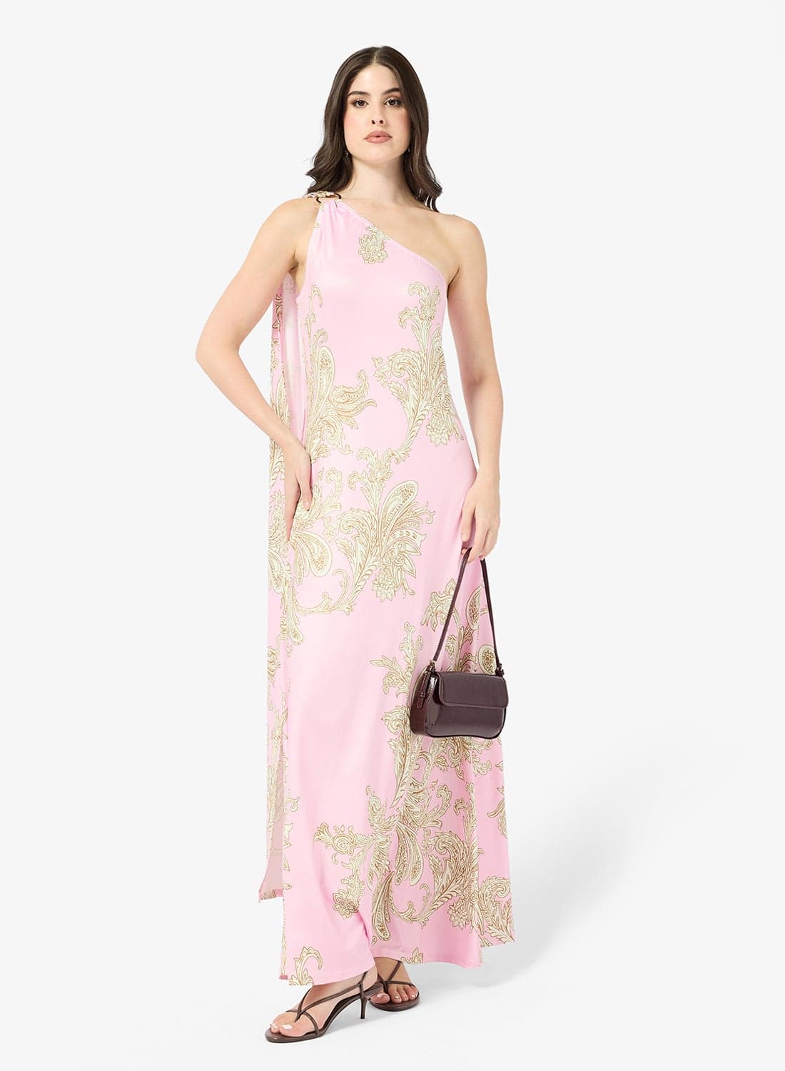 Printed One Shoulder Dress With Trail