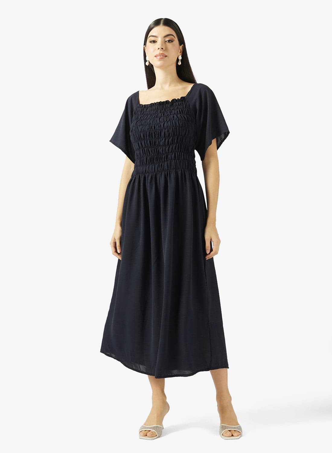 Ruched Waist Square Neck Under Abaya Dress