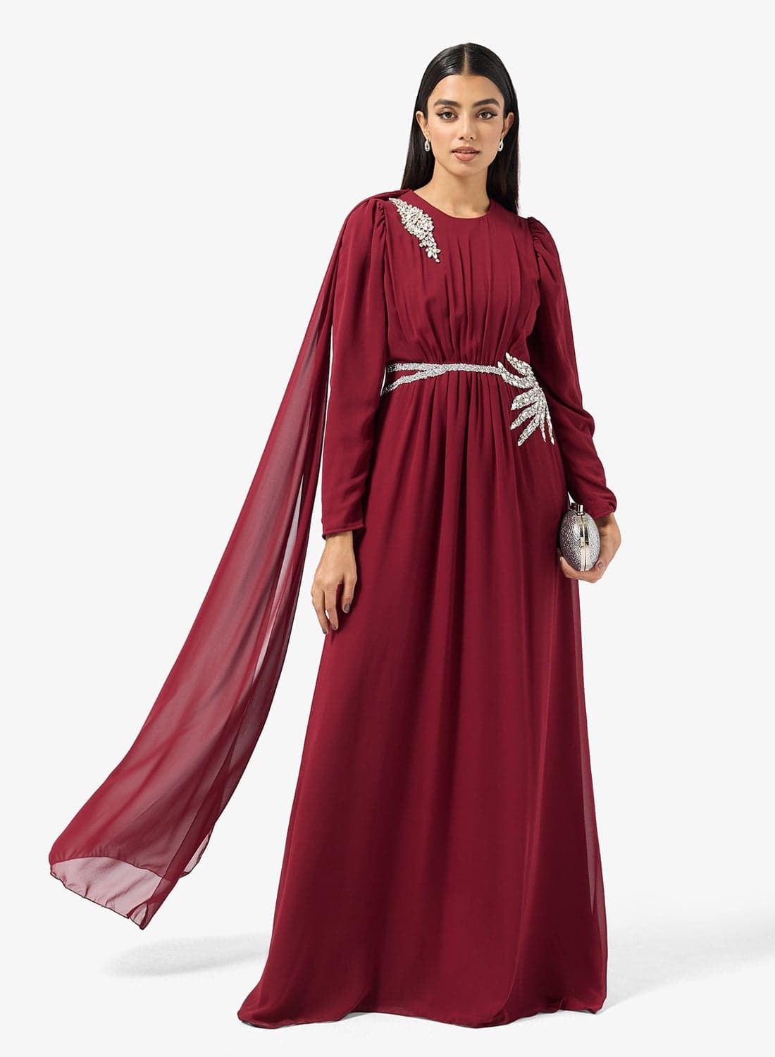 Embellished Waist Dress With Trail