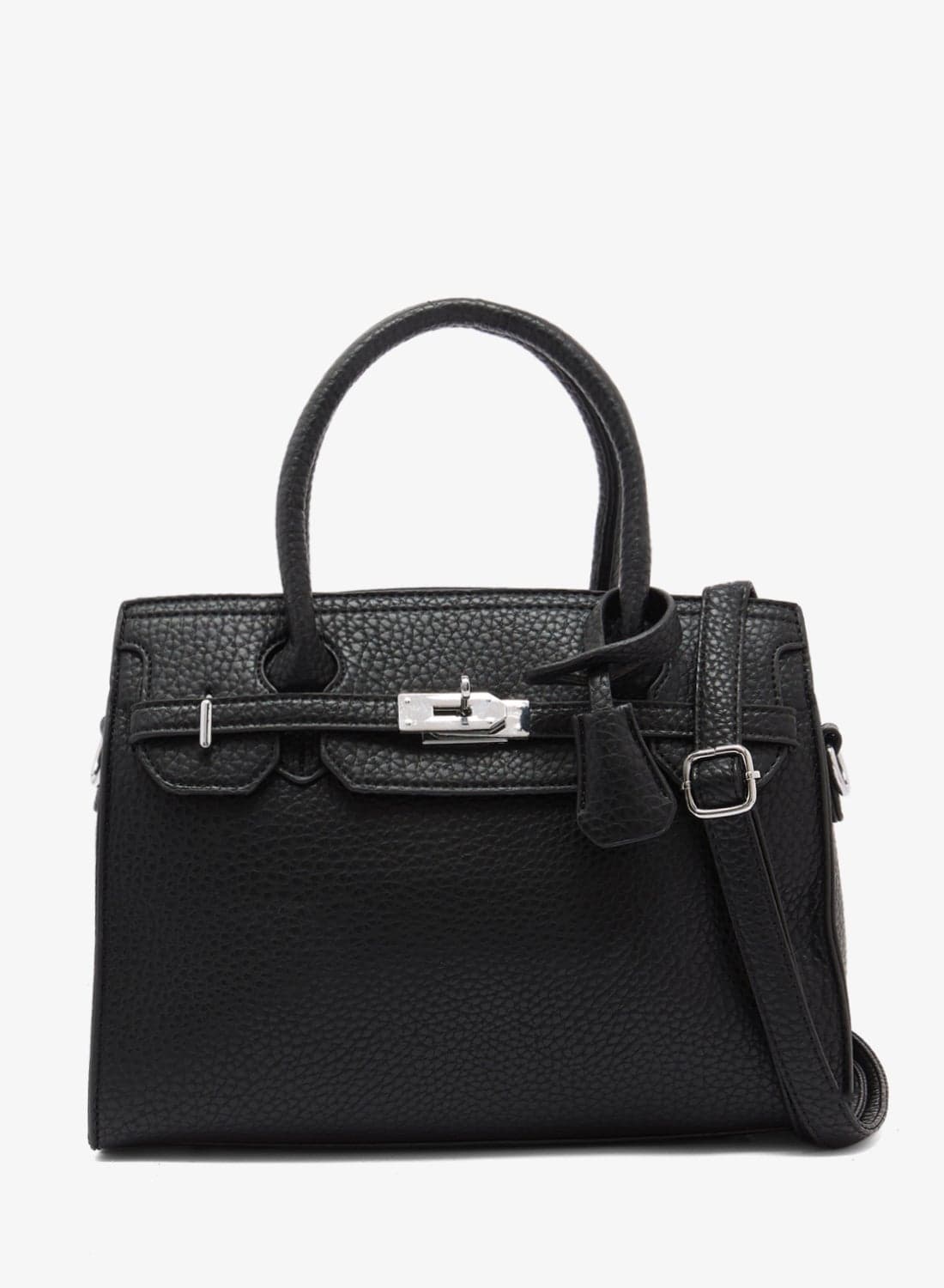 Textured Satchel With Top Handle And Strap With Buckle Detail