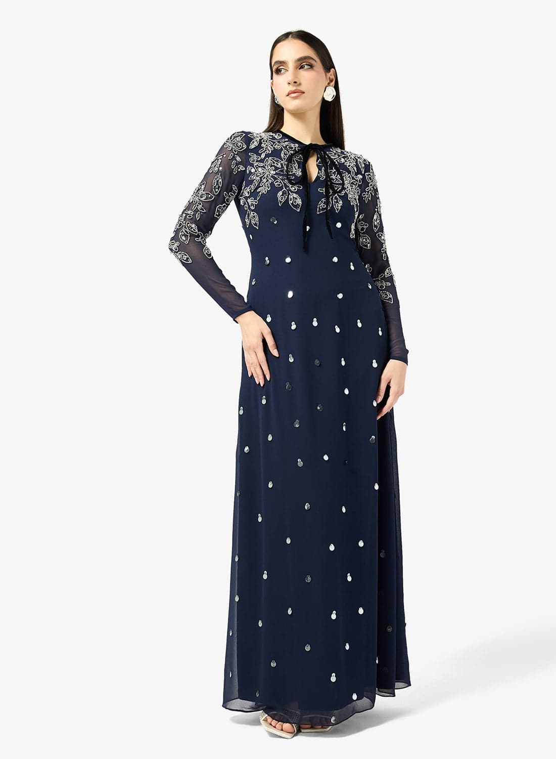 Embellished Long Sleeve Maxi Dress